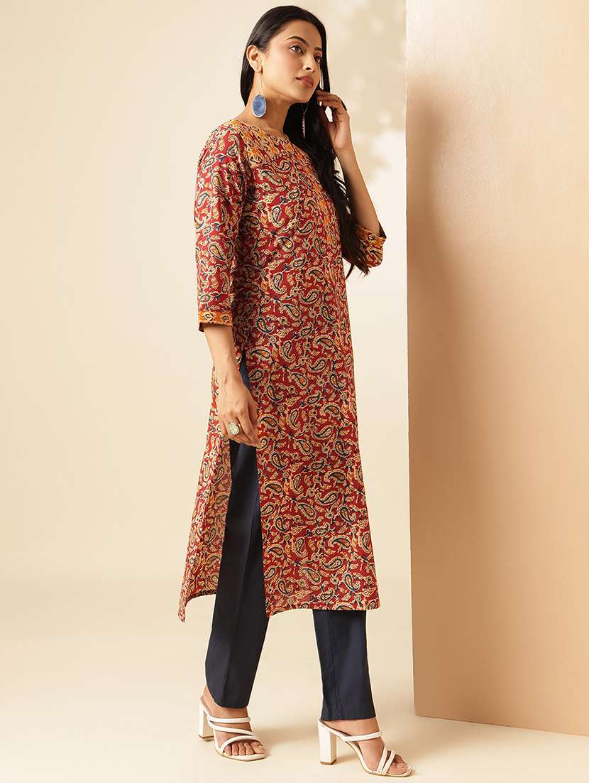 women three quarter sleeve straight kurta - 21909589 -  Standard Image - 2
