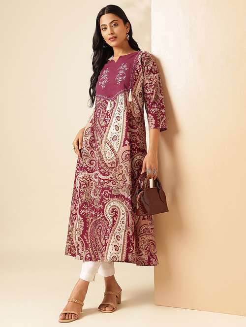 women three quarter sleeve a-line kurta - 21909594 - Standard Image - 0