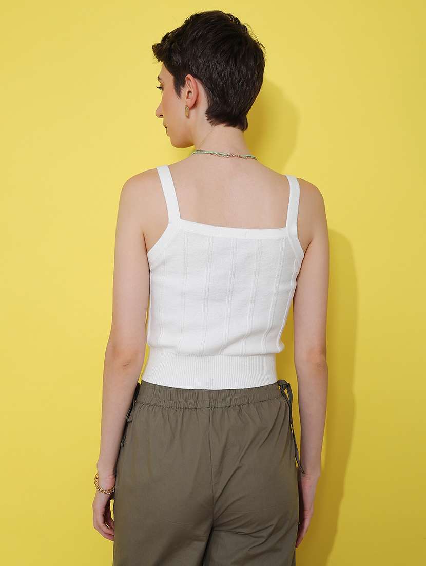 women white solid shoulder strap crop top - 21909790 -  Standard Image - 2
