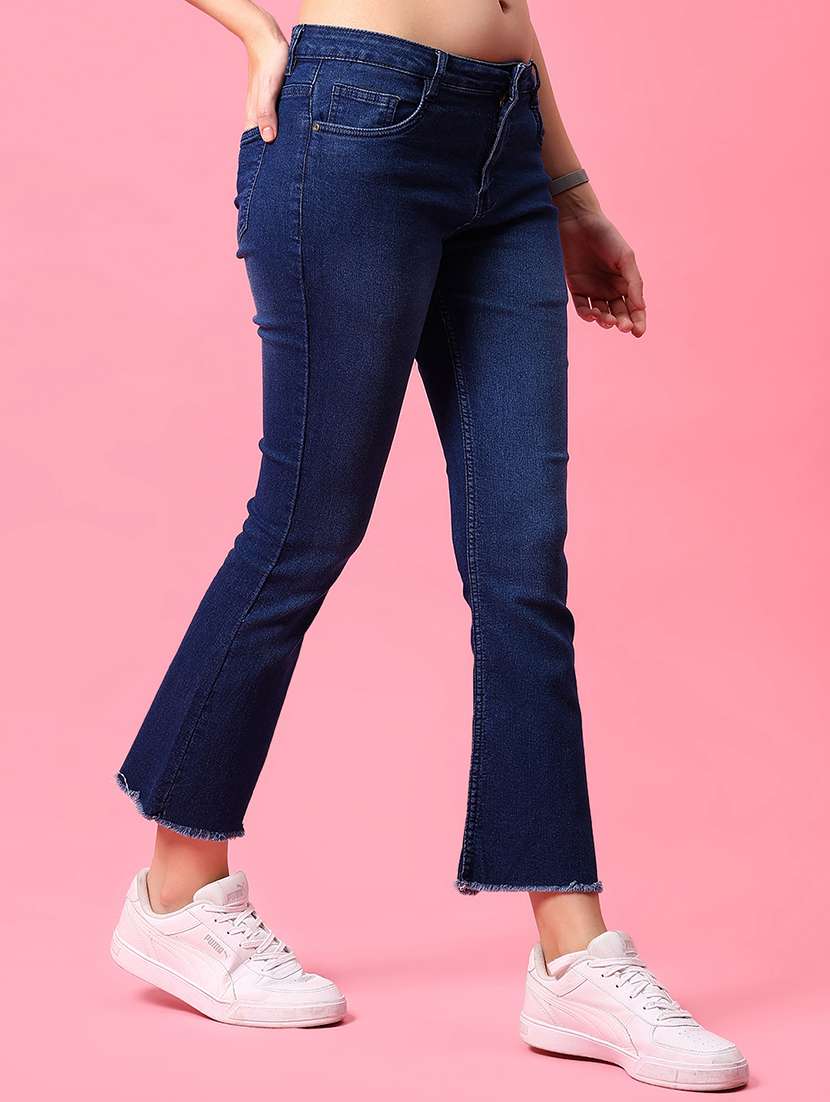 women blue solid mid rise bootcut jean - 21909868 -  Standard Image - 2