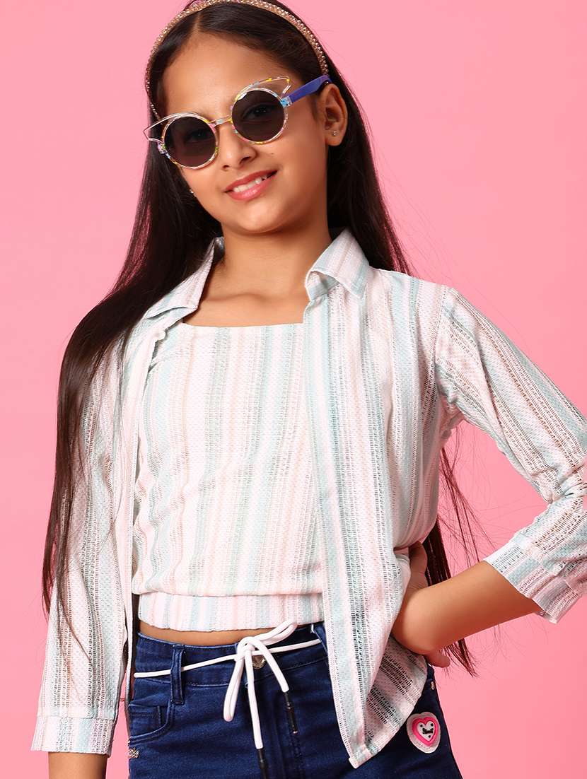 girls striped three quarter sleeve shirt top
