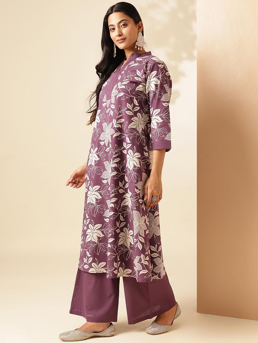 women three quarter sleeve kurta palazzo with dupatta set - 21909928 - Standard Image - 2