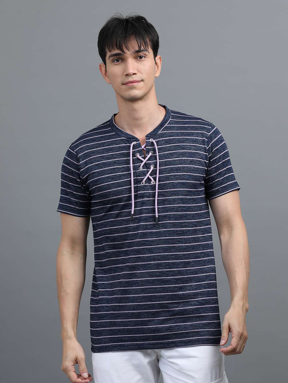 men striped v neck short sleeves t-shirt