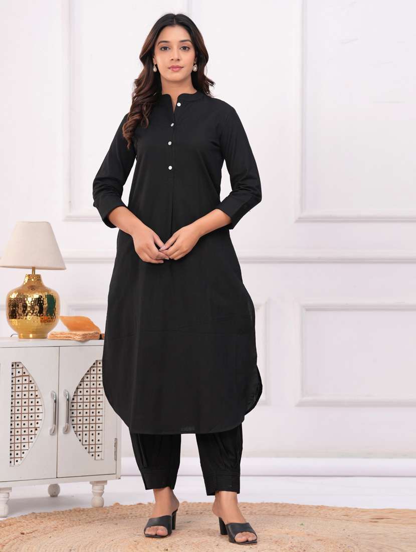 women black three quarter sleeve kurta salwar set