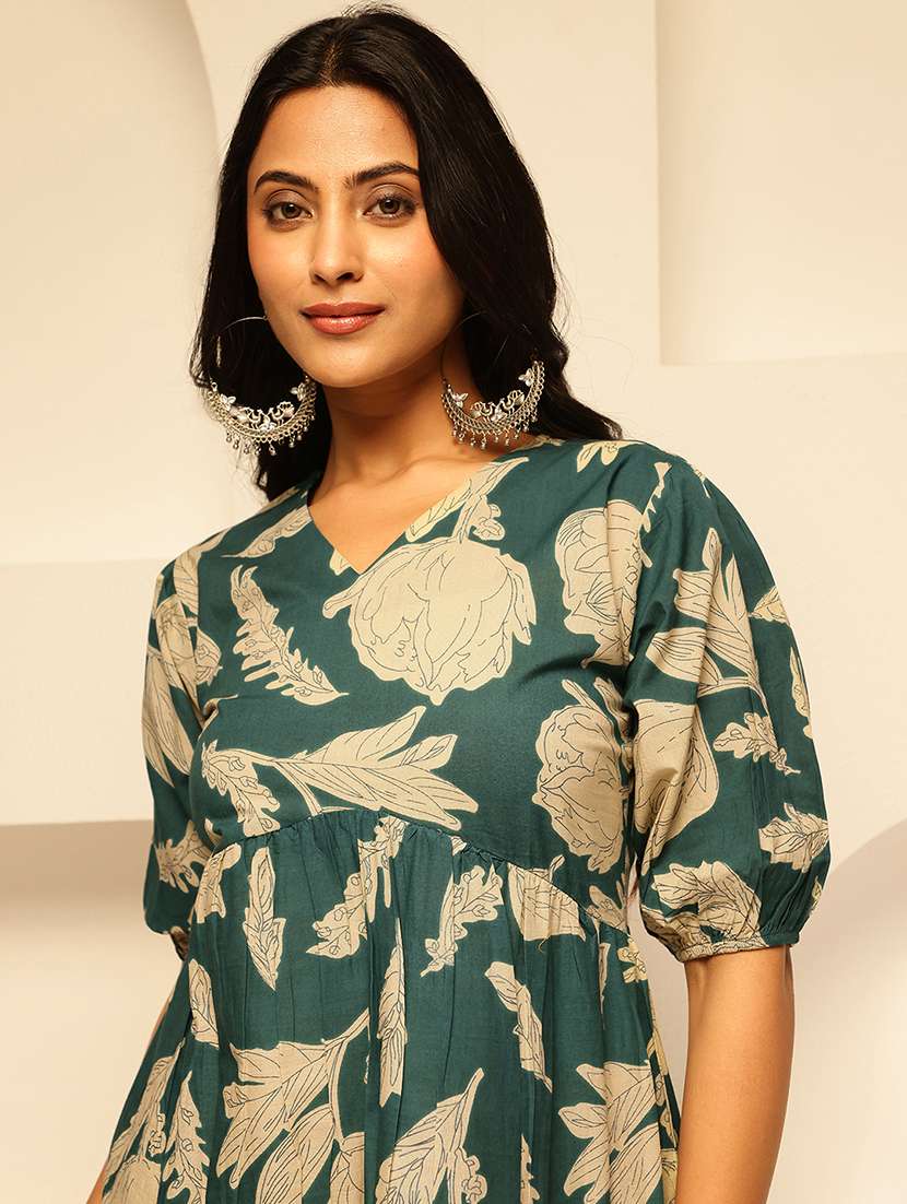 womne printed puff sleeves tiered kurti - 21910111 - Standard Image - 2