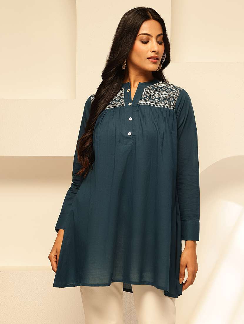 women embroidered long sleeves a-line kurti