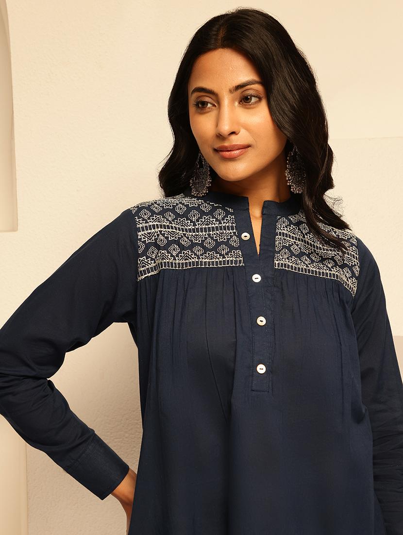 women embroidered long sleeves a-line kurti - 21910115 - Standard Image - 2