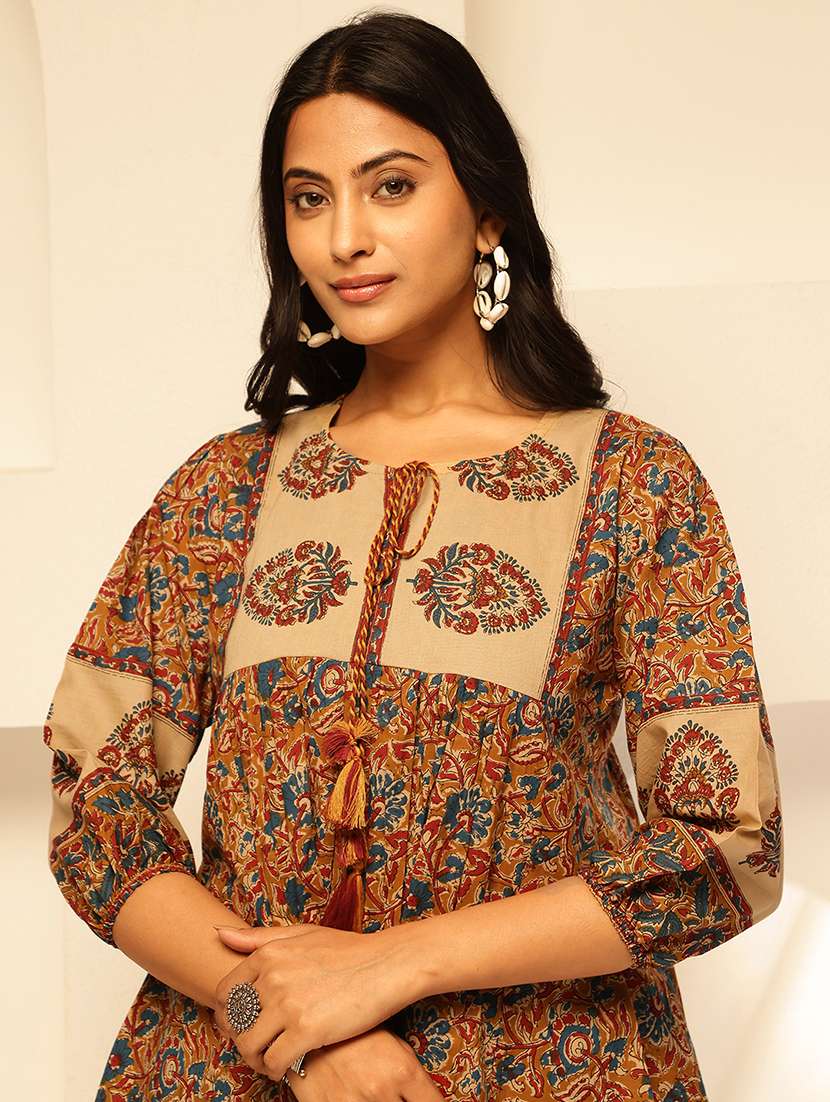 women printed puff sleeves a-line kurti - 21910119 -  Standard Image - 2