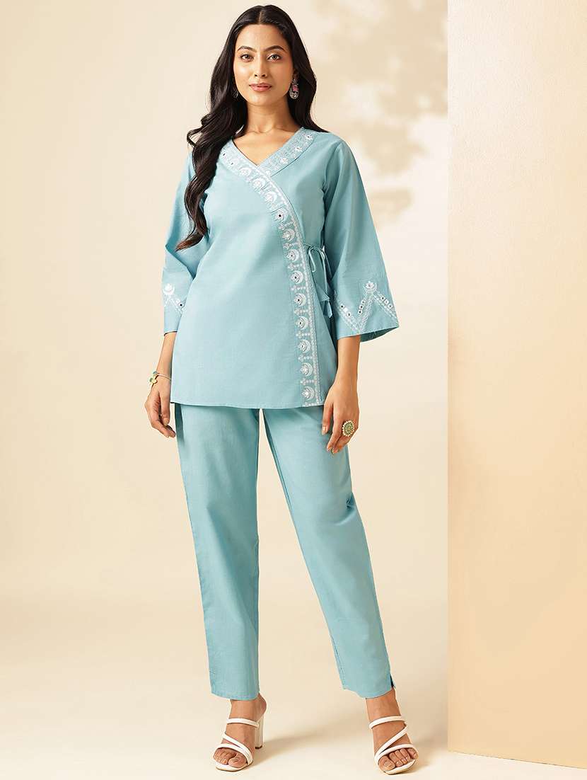 women three quarter sleeve ethnic co-ord set