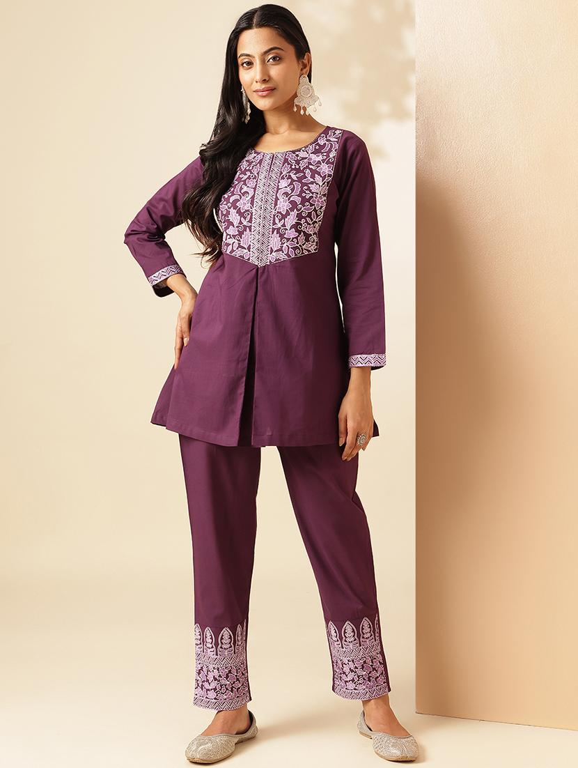 women three quarter sleeve ethnic co-ord set