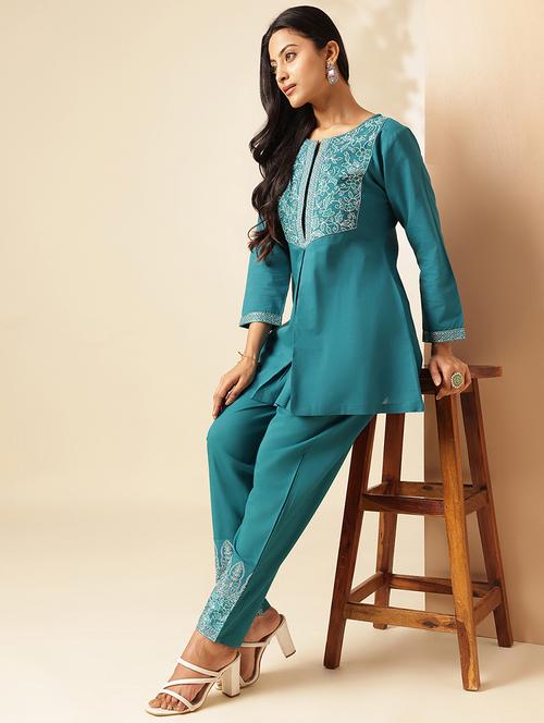 women three quarter sleeve ethnic co-ord set - 21910130 - Standard Image - 0