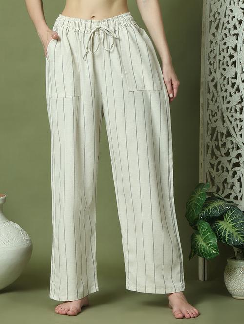 women striped mid rise loungewear pyjama - 21910142 - Standard Image - 0