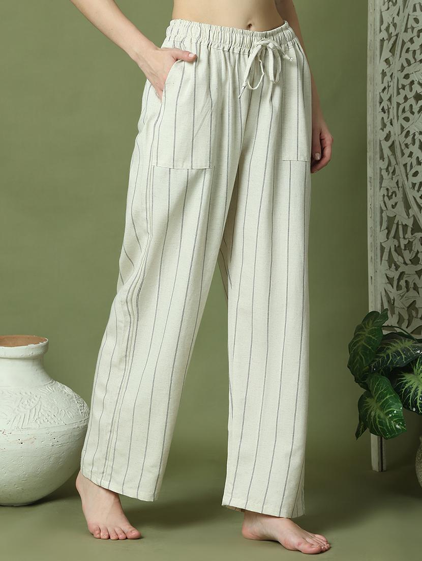 women striped mid rise loungewear pyjama - 21910142 - Standard Image - 2