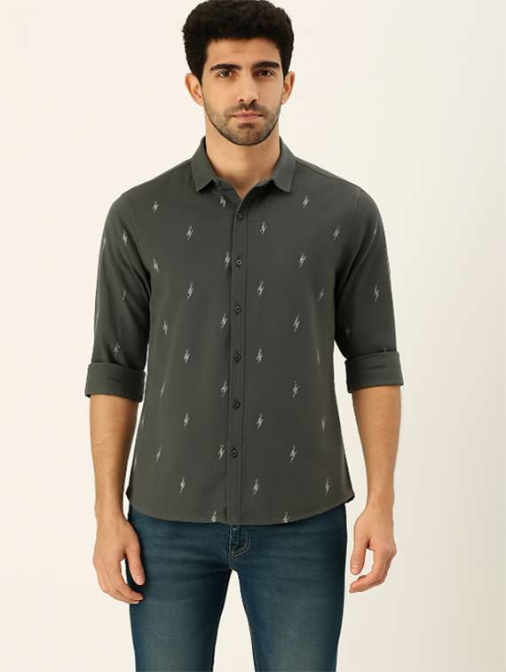 men printed long sleeve regular fit casual shirt
