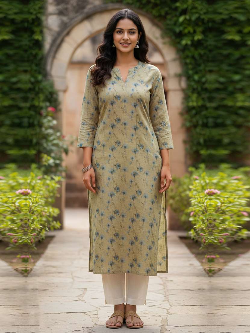 women printed mandarin neck straight kurta