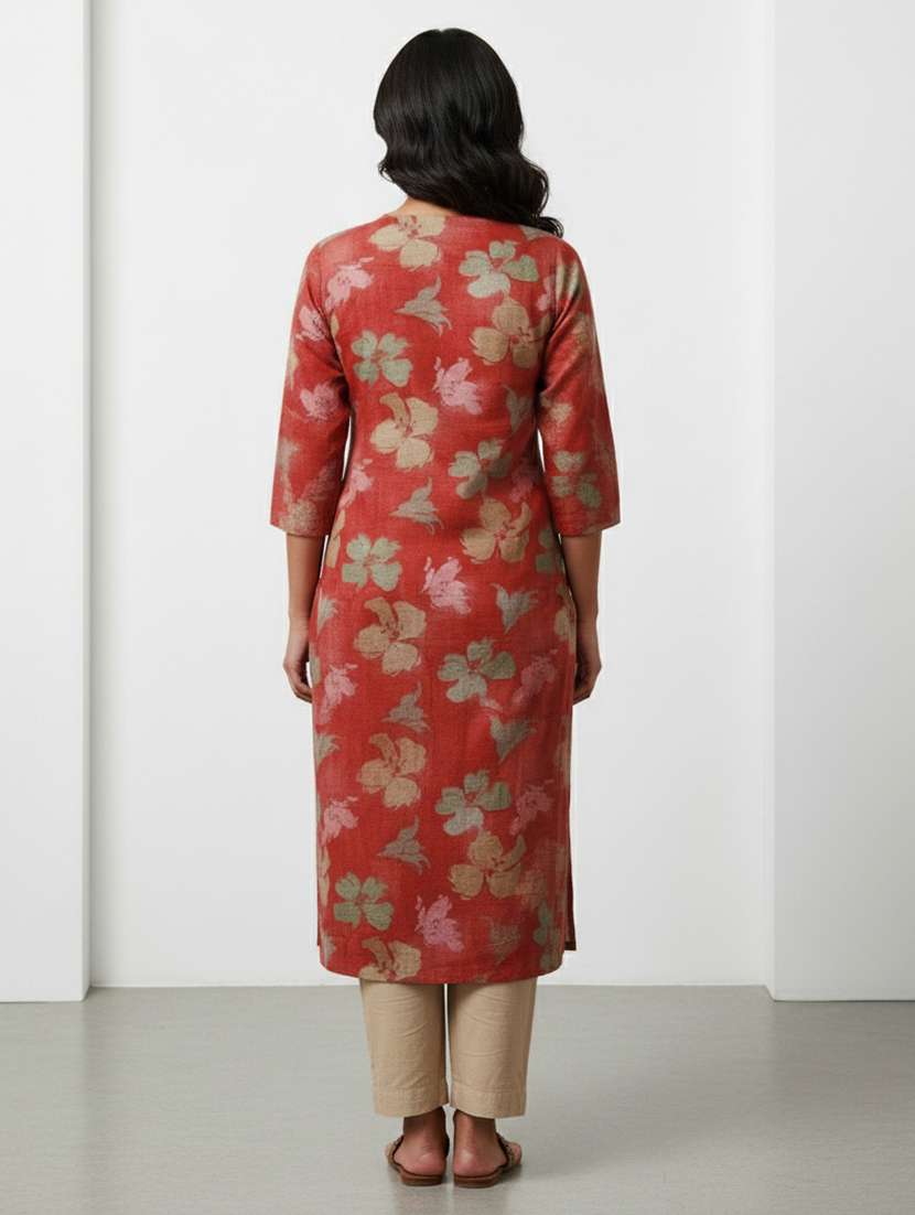 women floral mandarin collar straight kurta - 21910256 -  Standard Image - 2