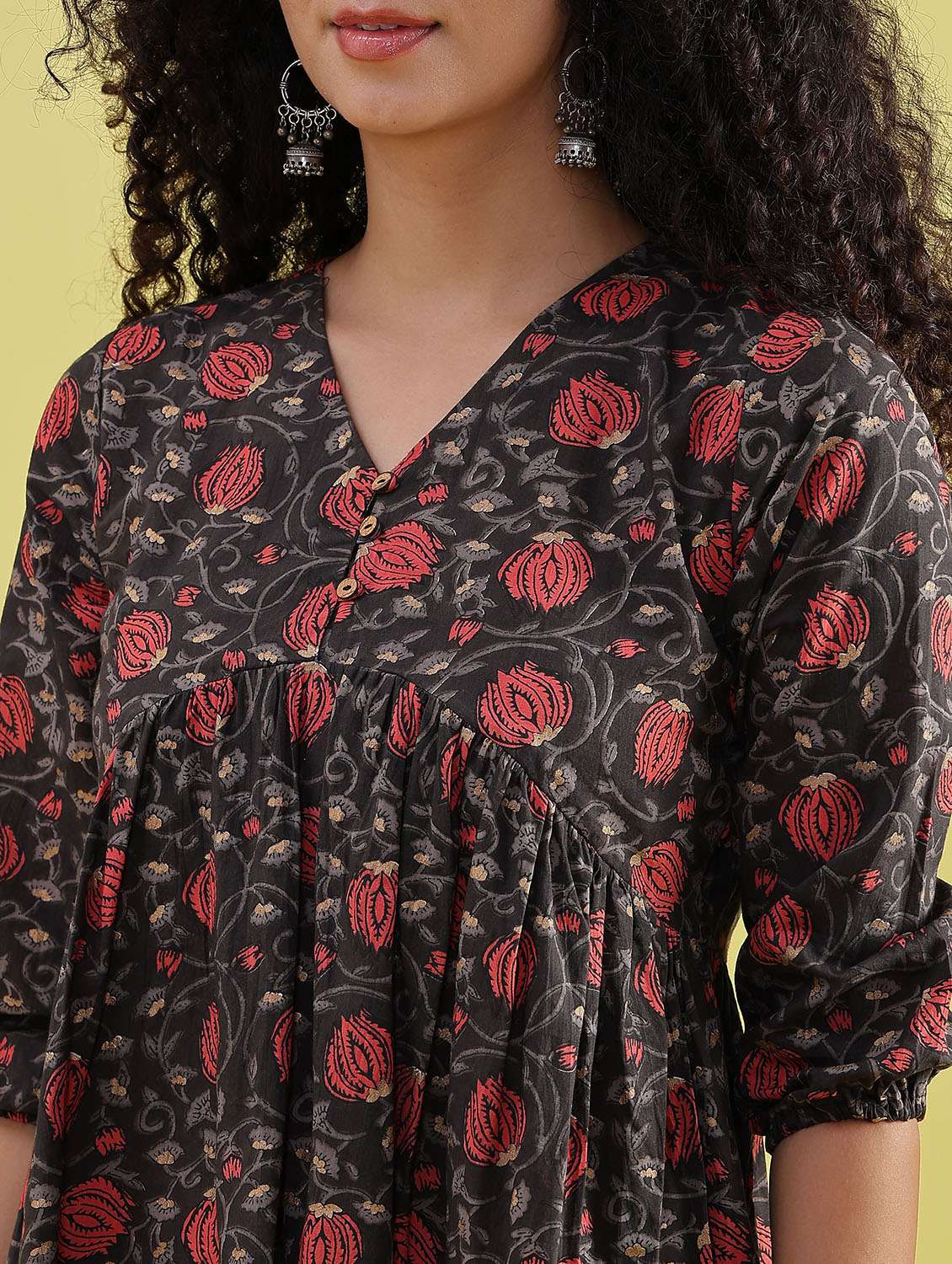 women floral puff sleeve flared ethnic dress - 21910291 -  Standard Image - 2