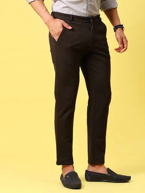 men solid md rise flat front casual chinos - 21910302 - Standard Image - 0