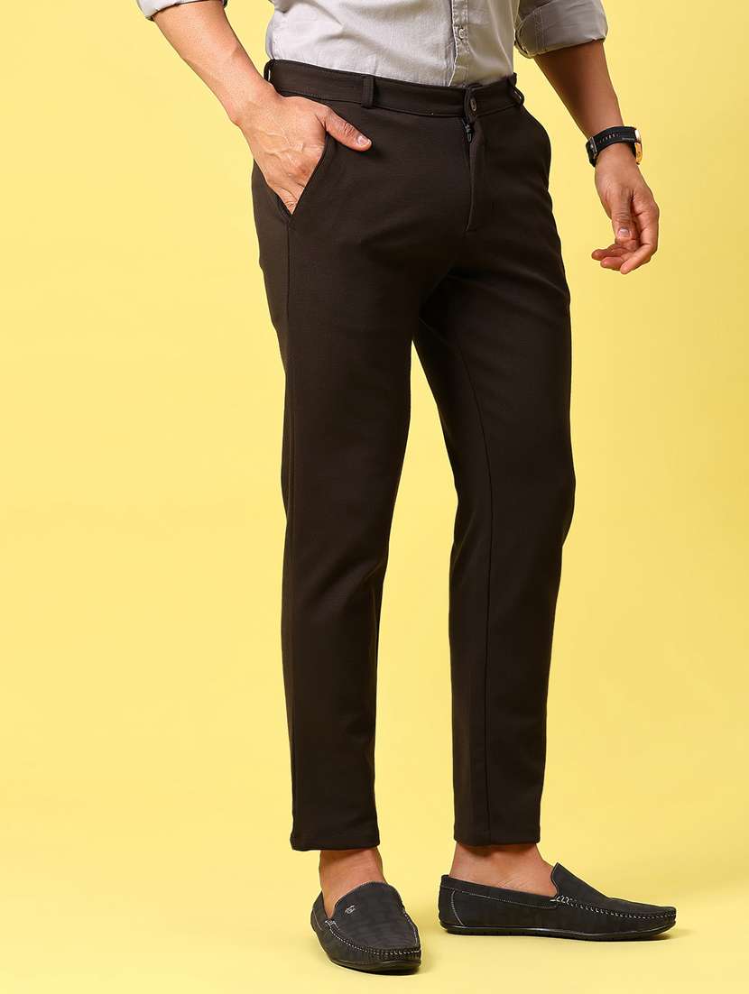 men solid md rise flat front casual chinos - 21910302 - Zoom Image - 0