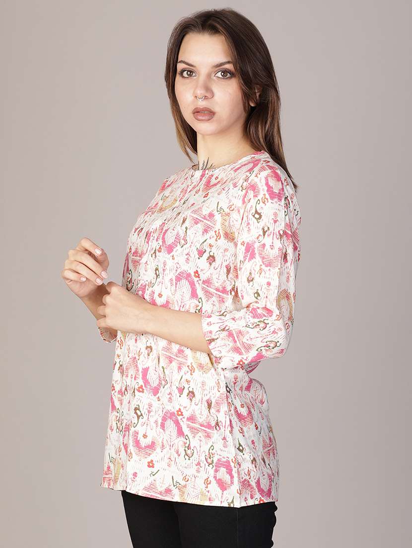 women printed three quarter sleeve kurti - 21910306 -  Standard Image - 2