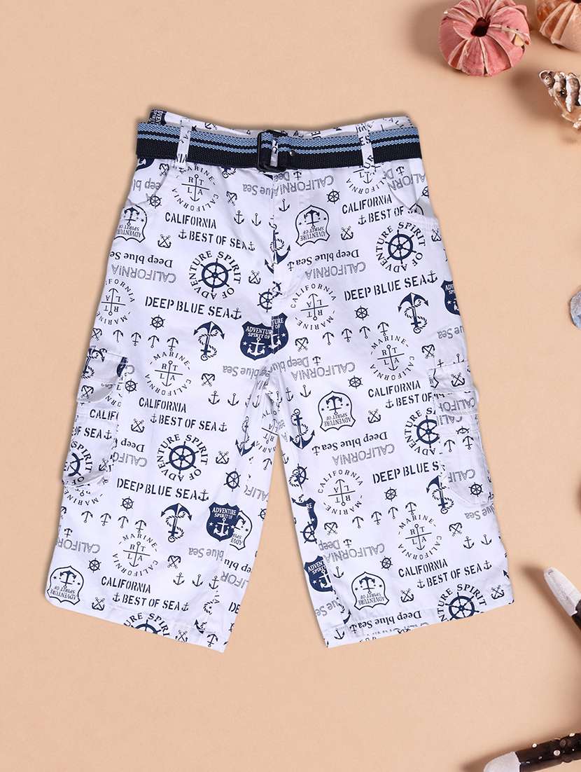 kids white printed mid rise three fourth