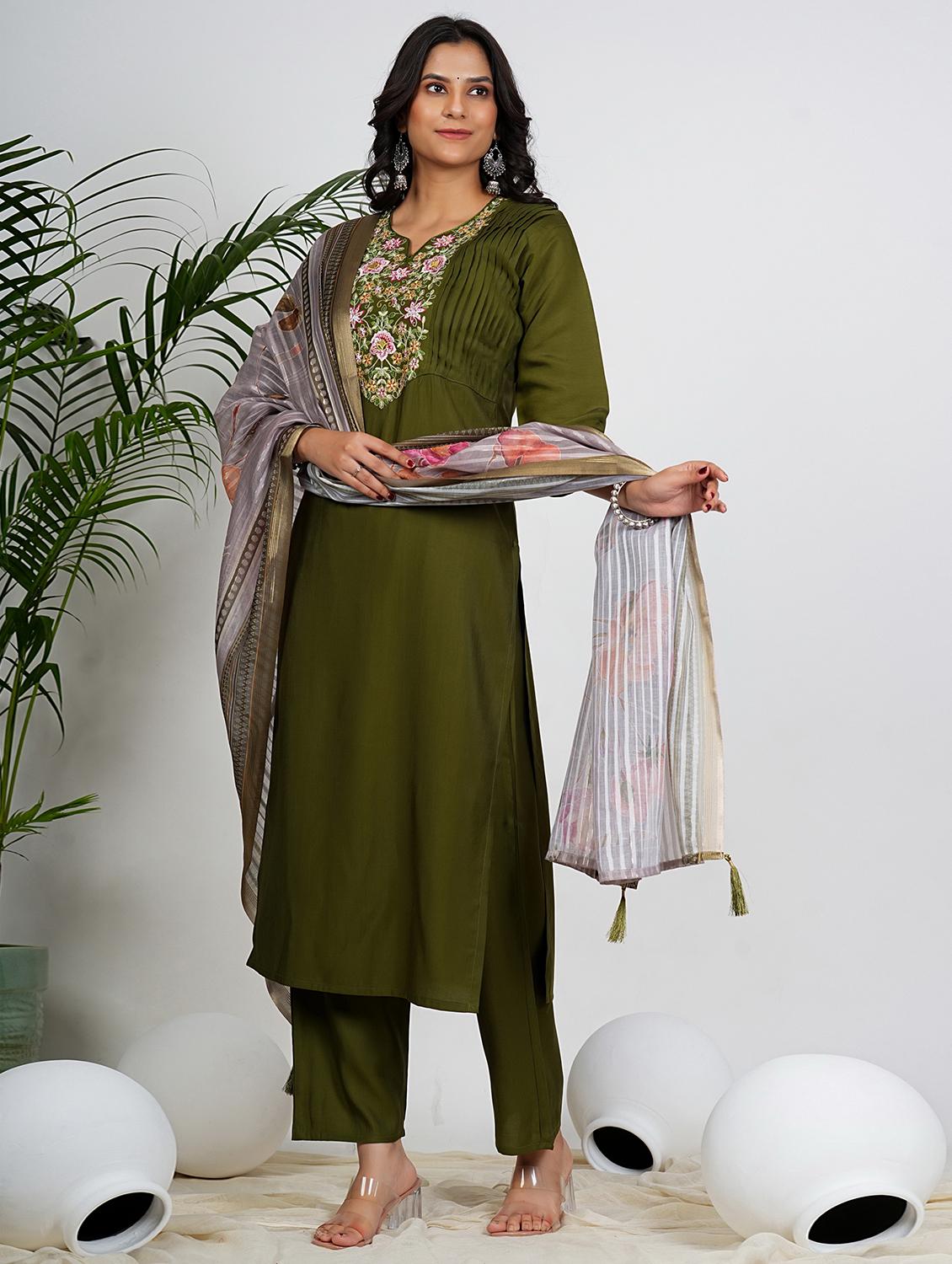 women three quarter sleeve kurta pant with dupatta set - 21910371 - Standard Image - 2