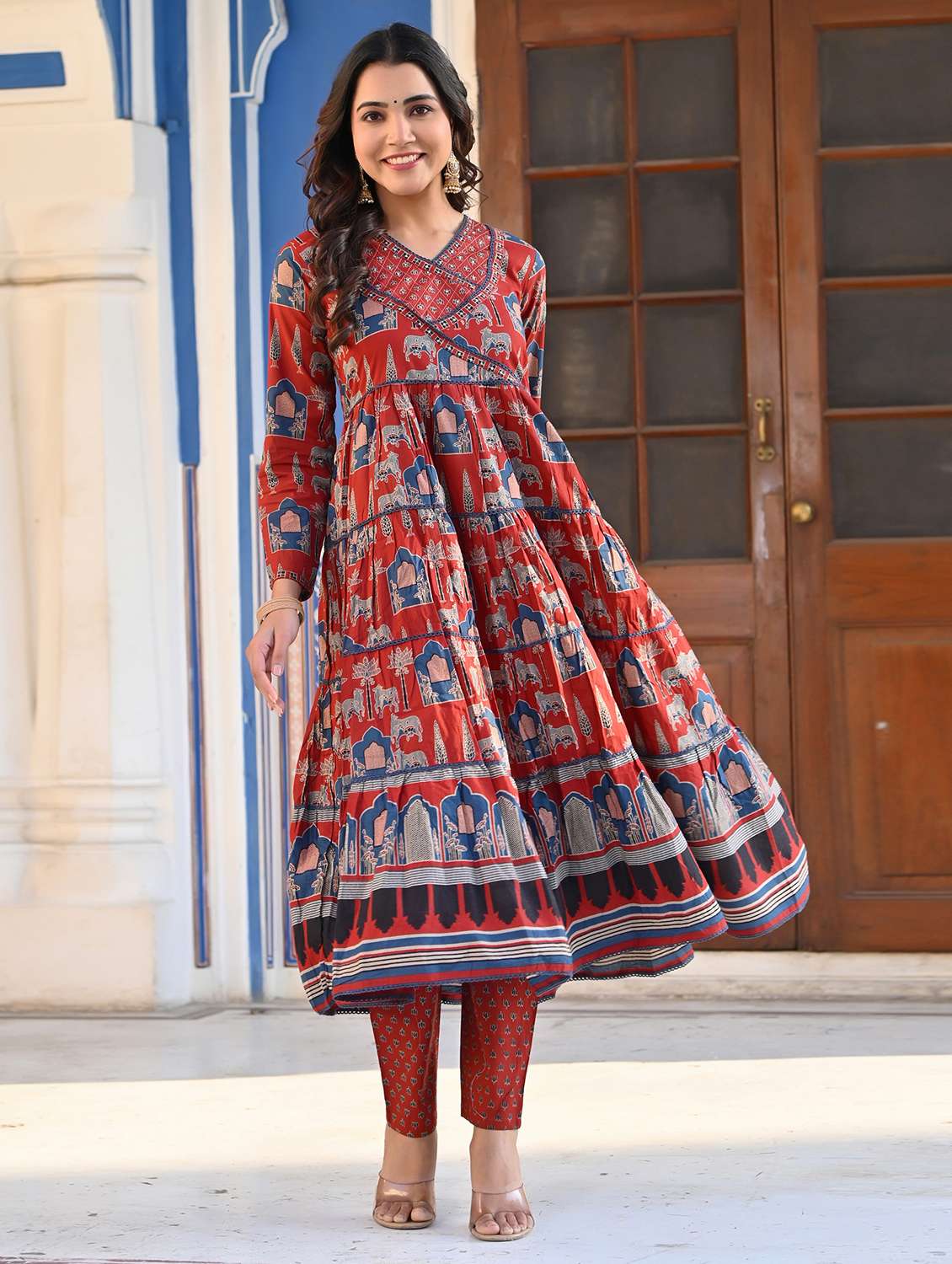 women long sleeve anarkali kurta pant with dupatta set - 21910377 - Standard Image - 2