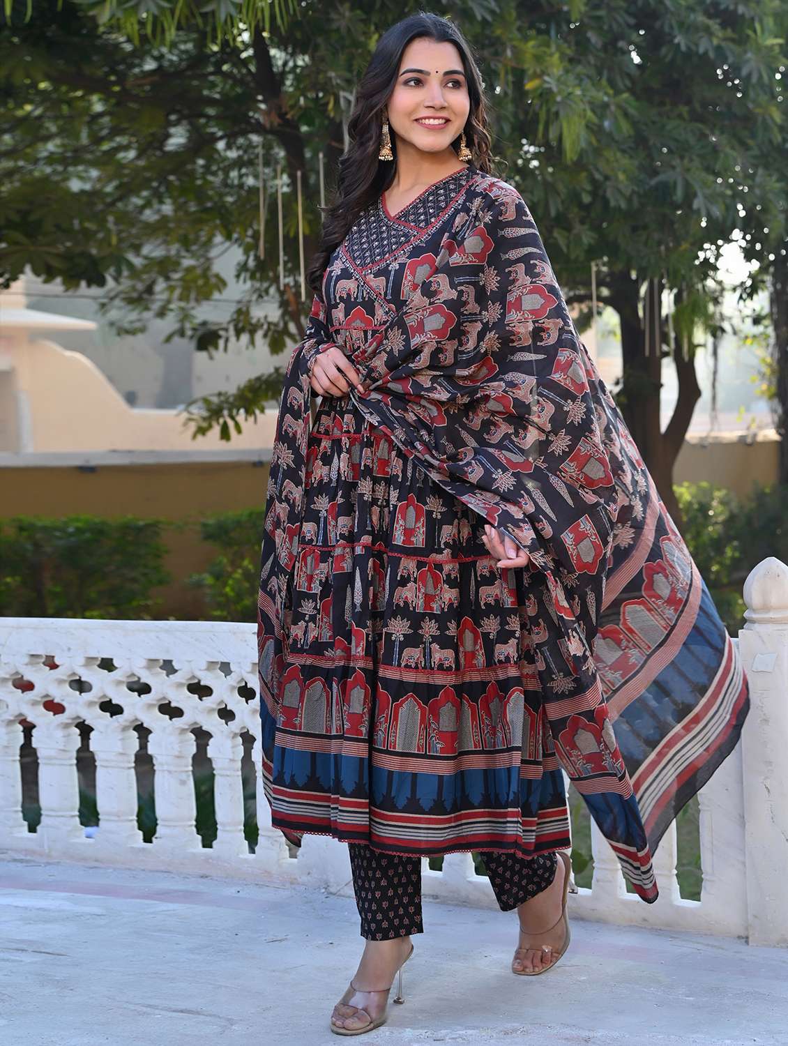 women long sleeve anarkali kurta pant with dupatta set - 21910378 -  Standard Image - 2