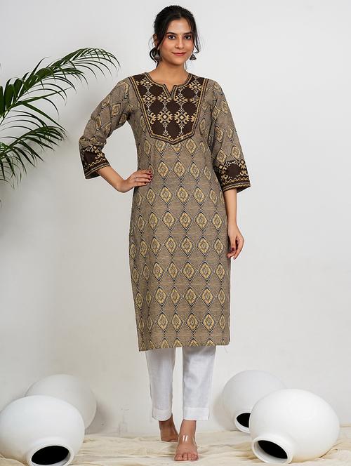 women printed three quarter sleeve straight kurta - 21910385 - Standard Image - 0