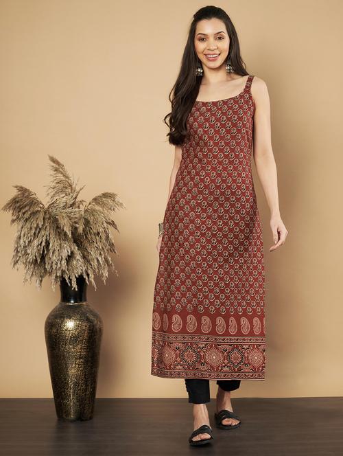 women floral printed sleeveless straight kurta - 21910390 -  Standard Image - 0