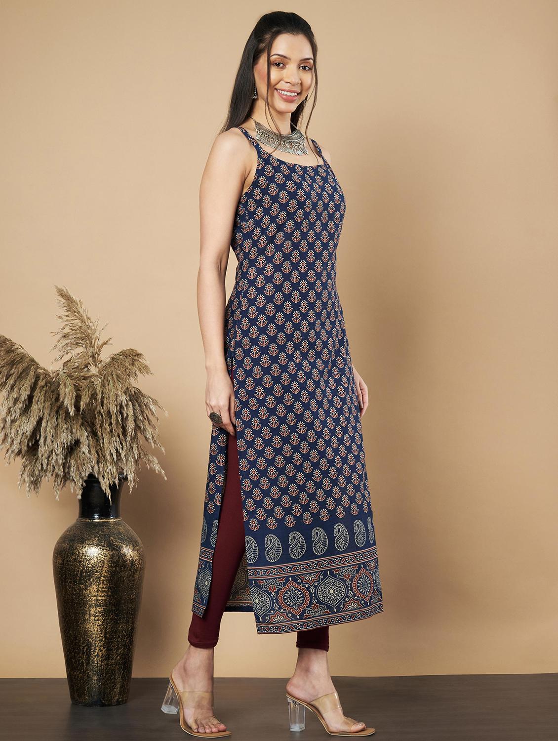 women floral printed sleeveless straight kurta - 21910391 - Standard Image - 2