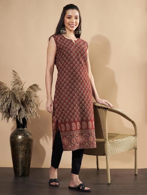 women floral printed sleeveless straight kurta - 21910395 -  Standard Image - 0