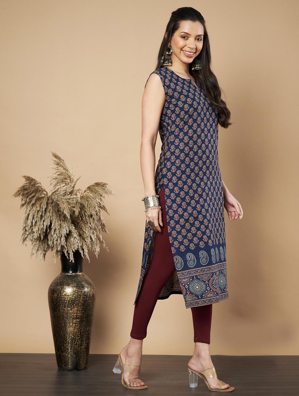 women floral printed sleeveless straight kurta - 21910396 - Standard Image - 2