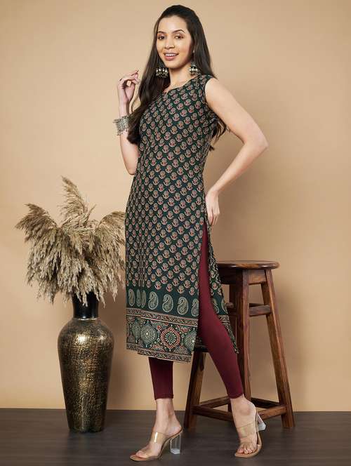 women floral printed sleeveless straight kurta - 21910397 -  Standard Image - 0