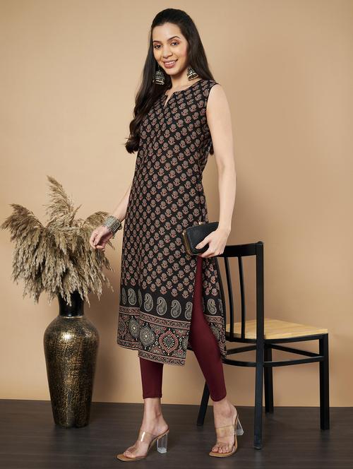 women floral printed sleeveless straight kurta - 21910398 -  Standard Image - 0