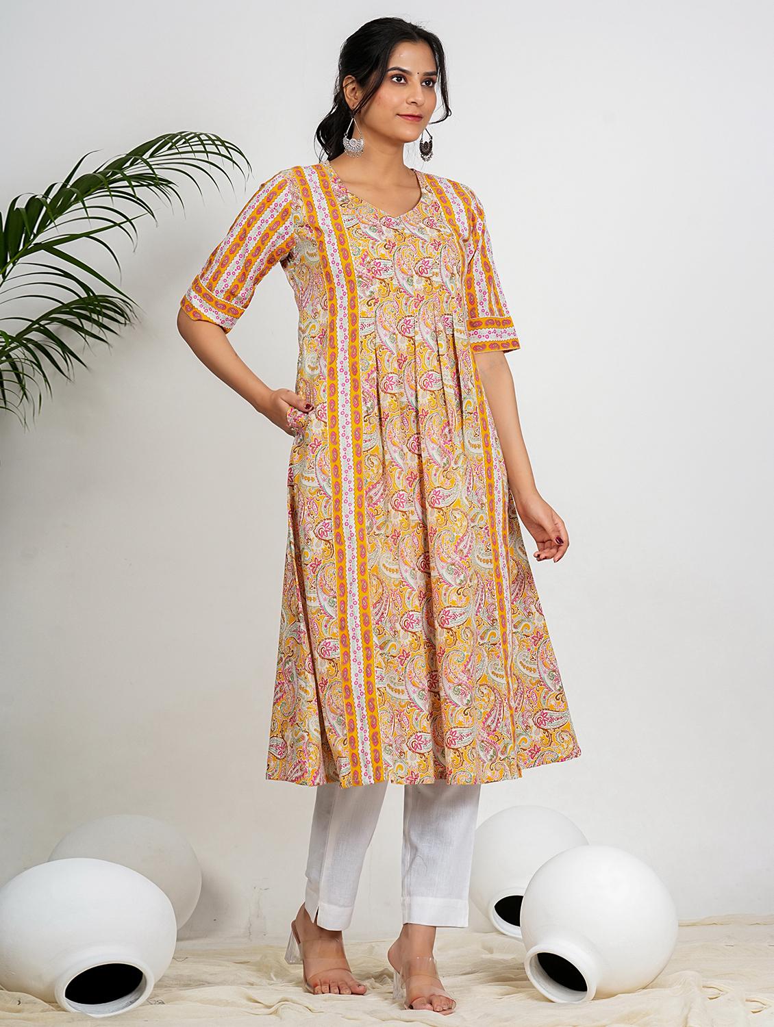 women paisley printed elbow sleeve a-line kurta - 21910400 - Standard Image - 2