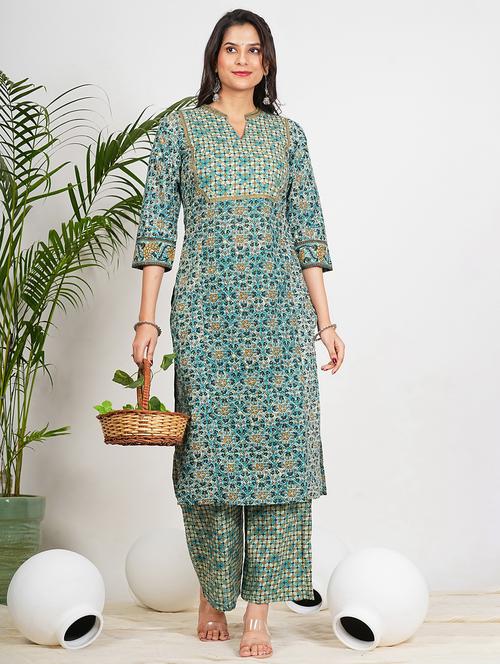 women three quarter sleeve kurta palazzo set - 21910410 - Standard Image - 0