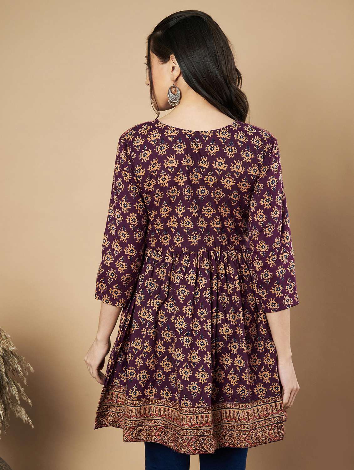 women printed three quarter sleeves kurti - 21910423 -  Standard Image - 2