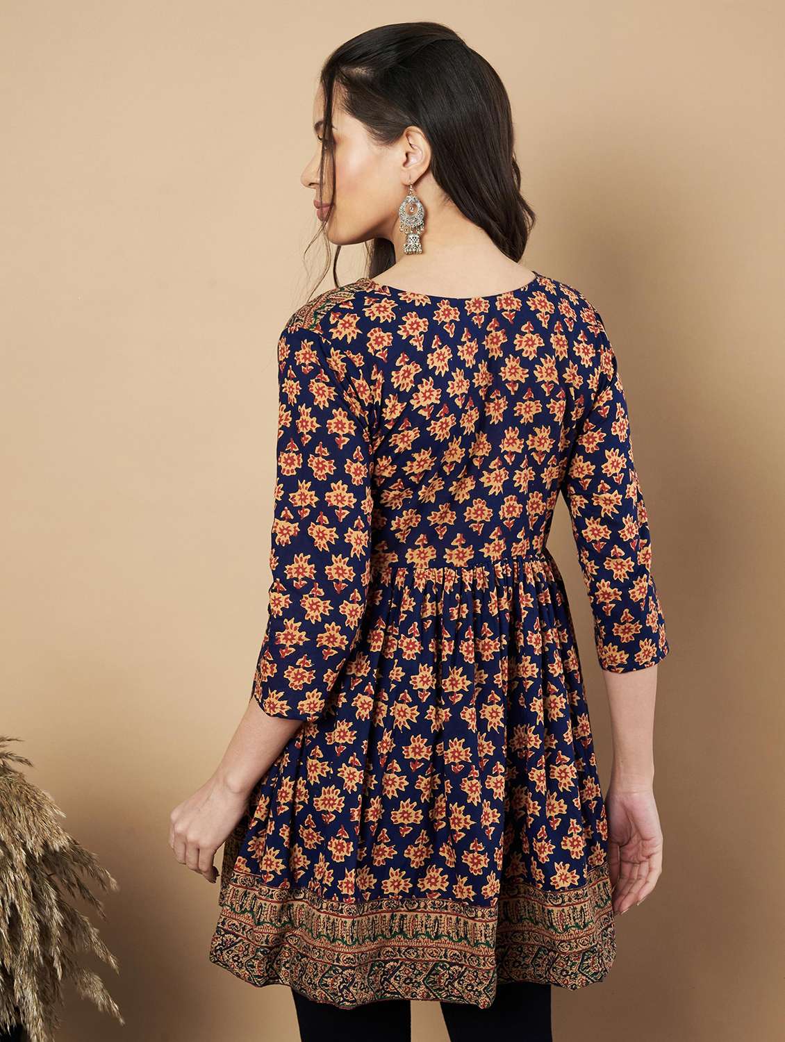 Women Printed Three Quarter Sleeves Flared Kurti - 21910424 -  Standard Image - 2