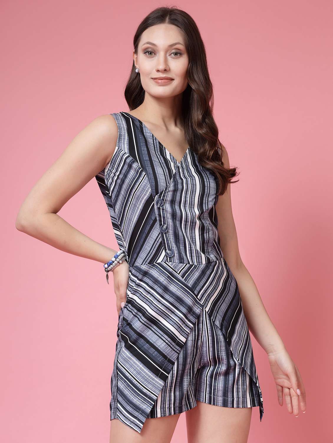 women striped sleeveless romper - 21910479 - Standard Image - 2