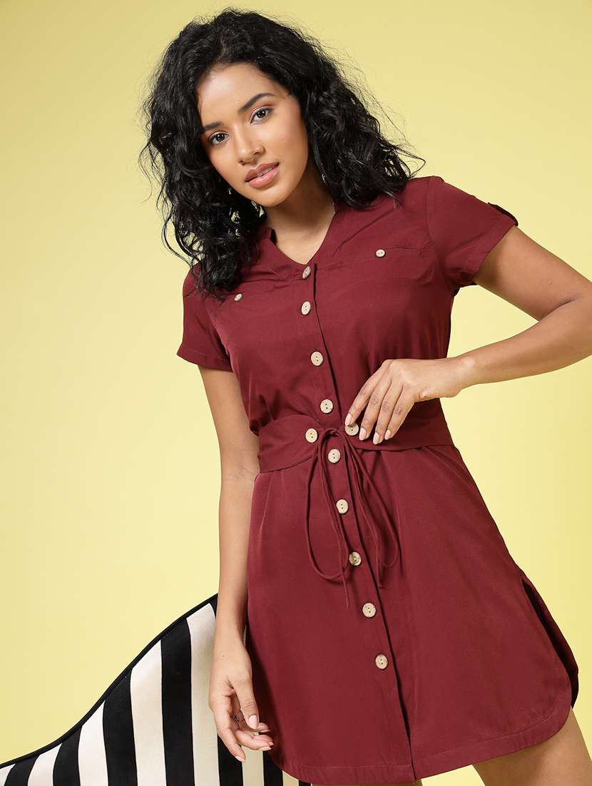 women solid mandarin neck shirt dress