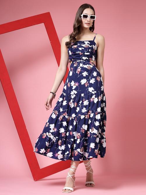 women floral print shoulder strap tiered dress - 21910487 - Standard Image - 0