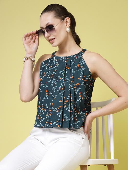 women printed halter neck crop top - 21910512 - Standard Image - 0