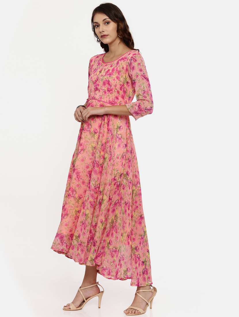 women floral printed round neck fit & flare dress - 21910515 -  Standard Image - 2
