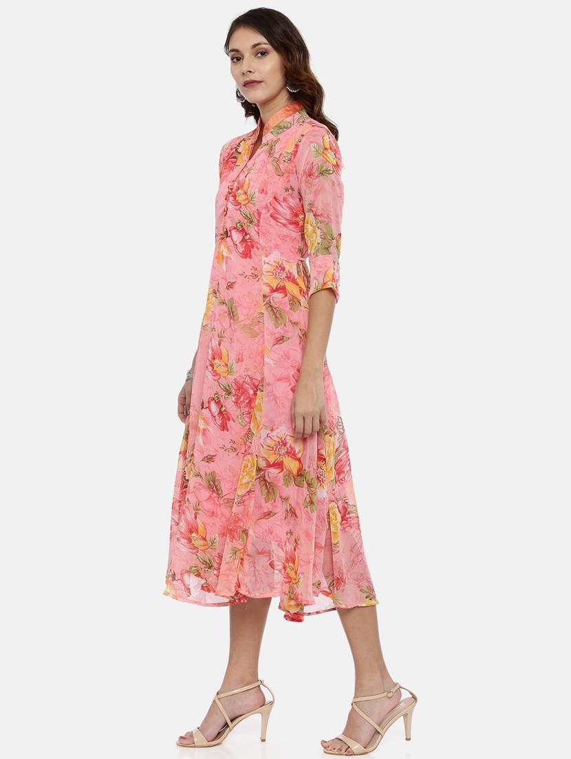 women floral printed mandarin neck a-line dress - 21910516 - Standard Image - 2