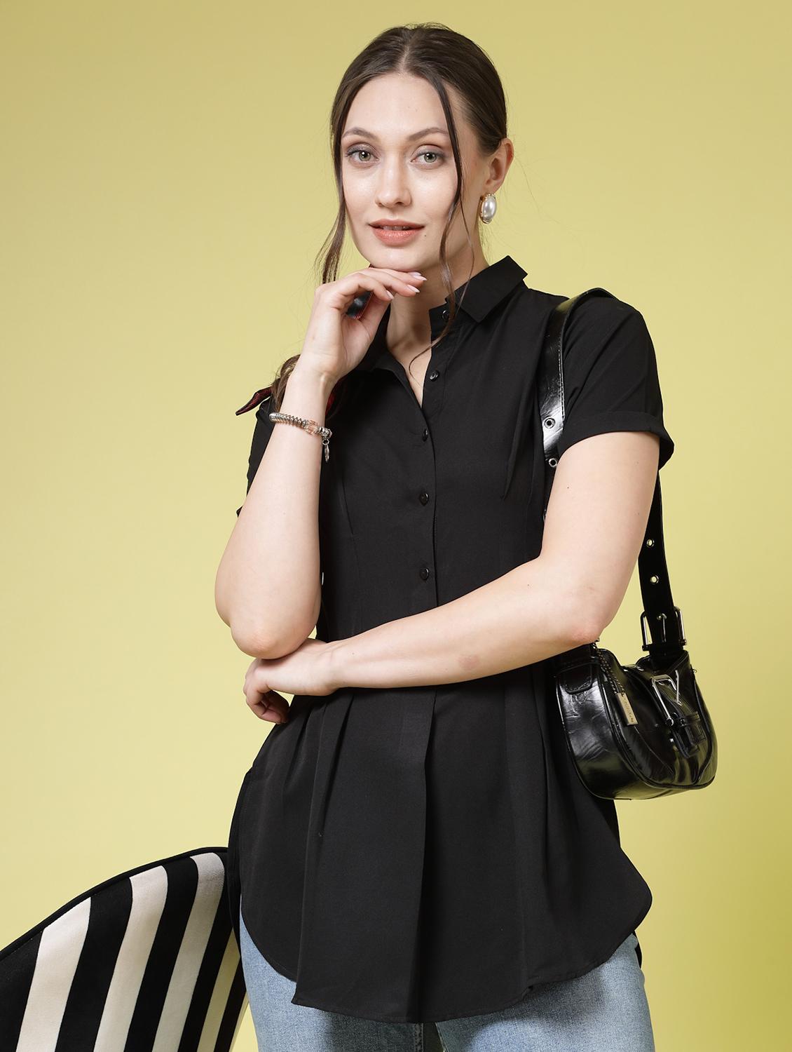 women solid collared front pleated shirt - 21910520 -  Zoom Image - 0