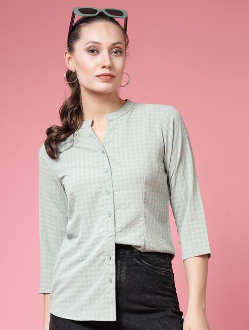 women checkered mandarin neck regular shirt - 21910522 -  Standard Image - 0