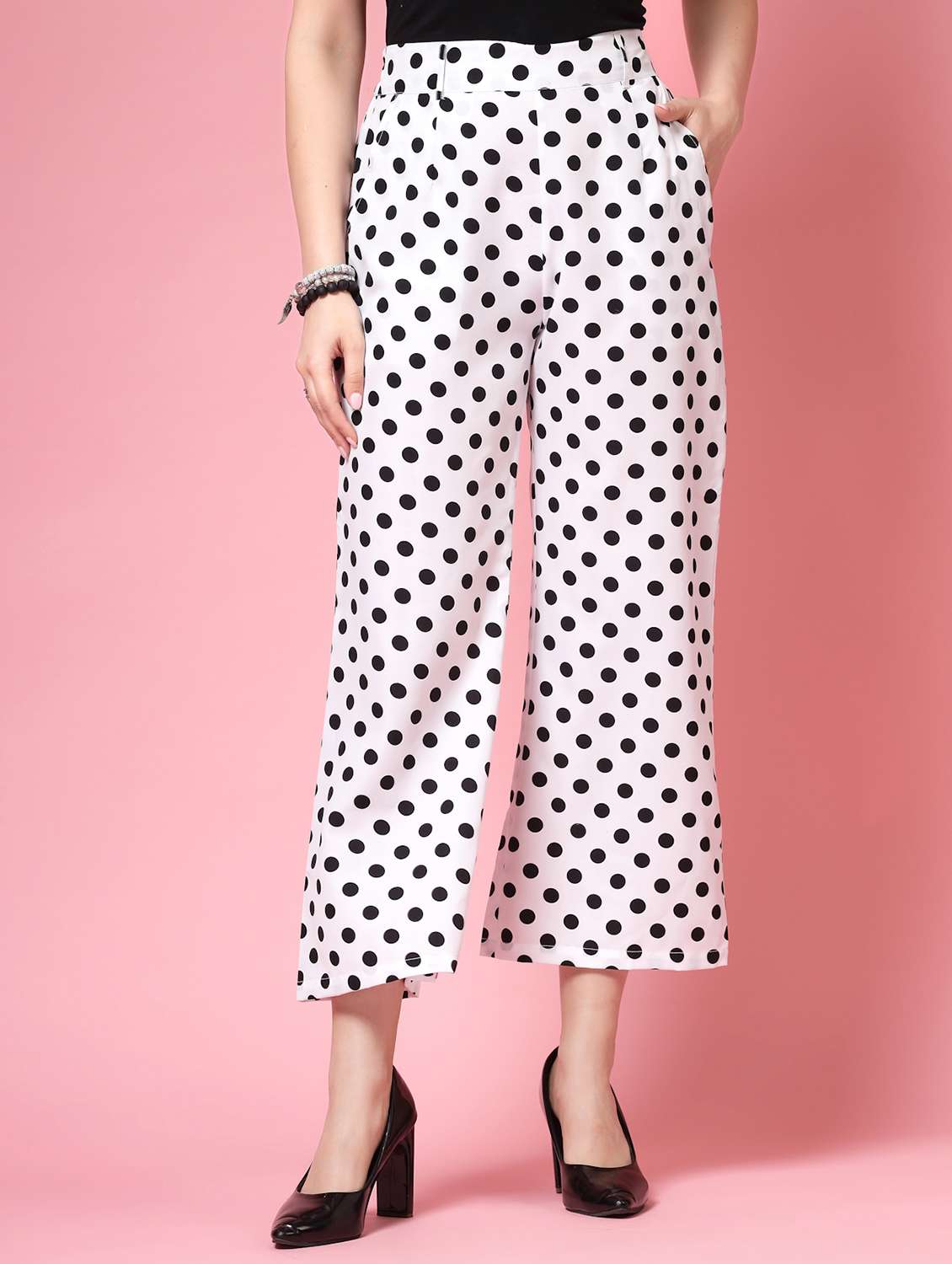 women polka doted high rise straight palazzo - 21910532 - Zoom Image - 0