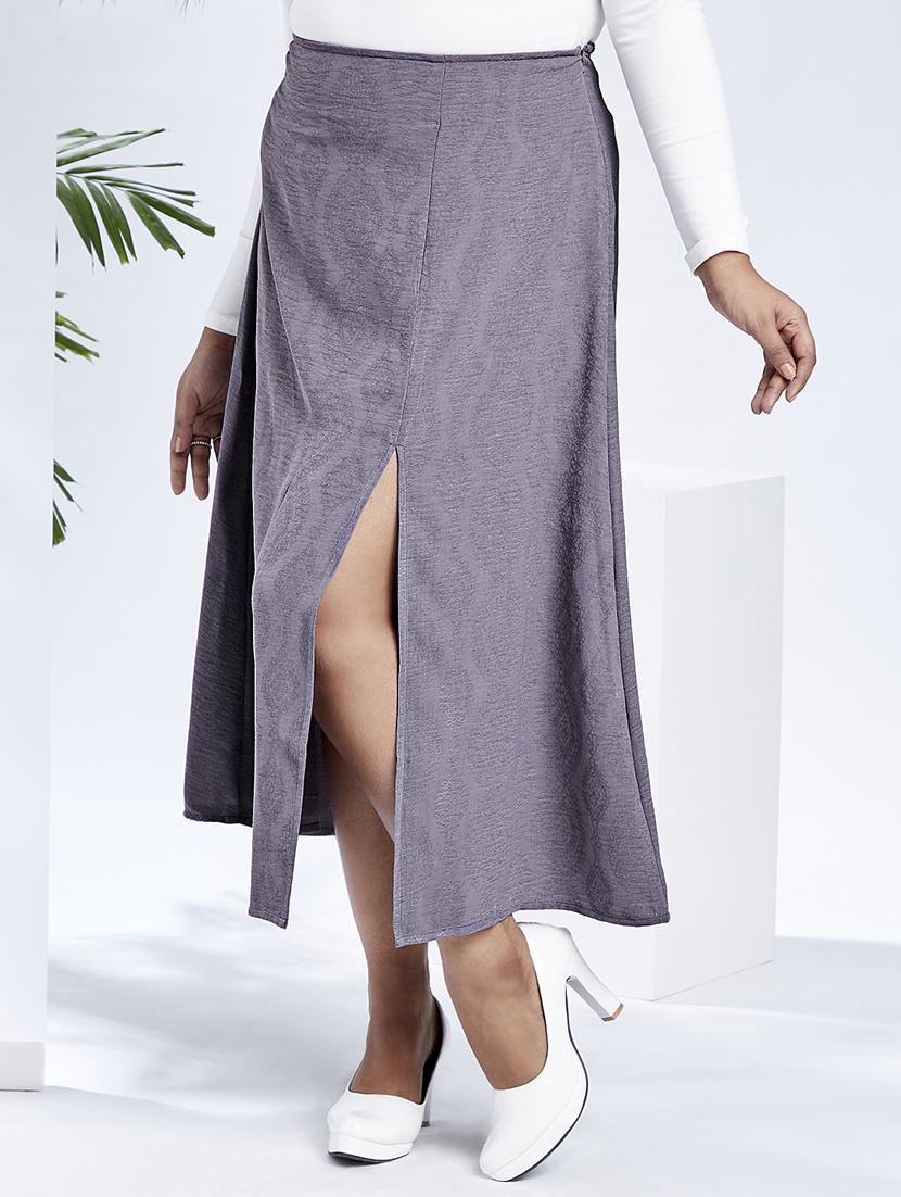 globus gloplus women grey mid-rise self design bohemian front slit plus size a-line midi skirt - 21910558 - Zoom Image - 0
