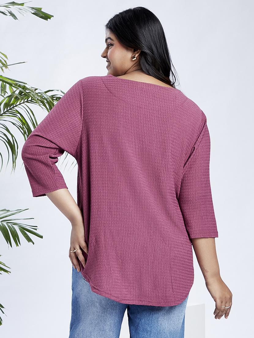 globus gloplus women mauve v-neck self design curved hem plus size workwear top - 21910569 - Standard Image - 2
